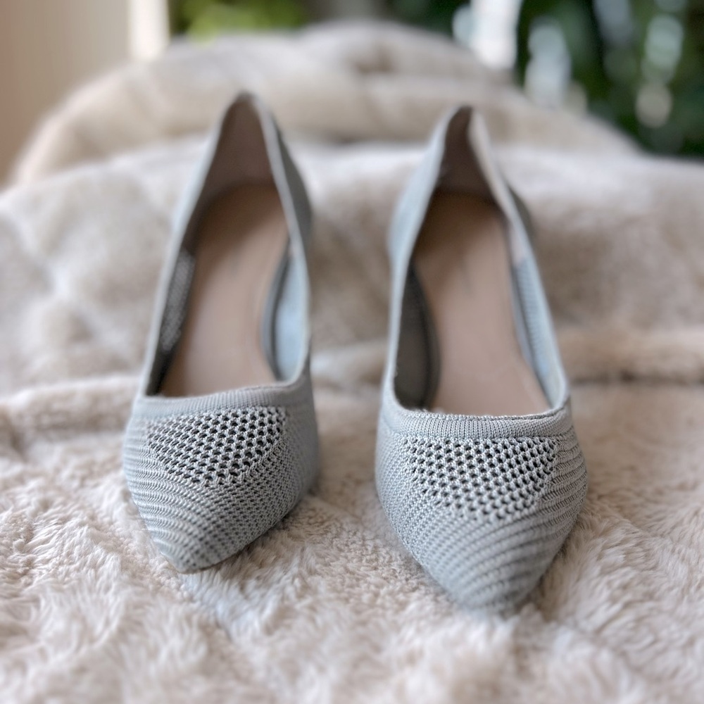 Neiman Marcus suede blue crochet heels